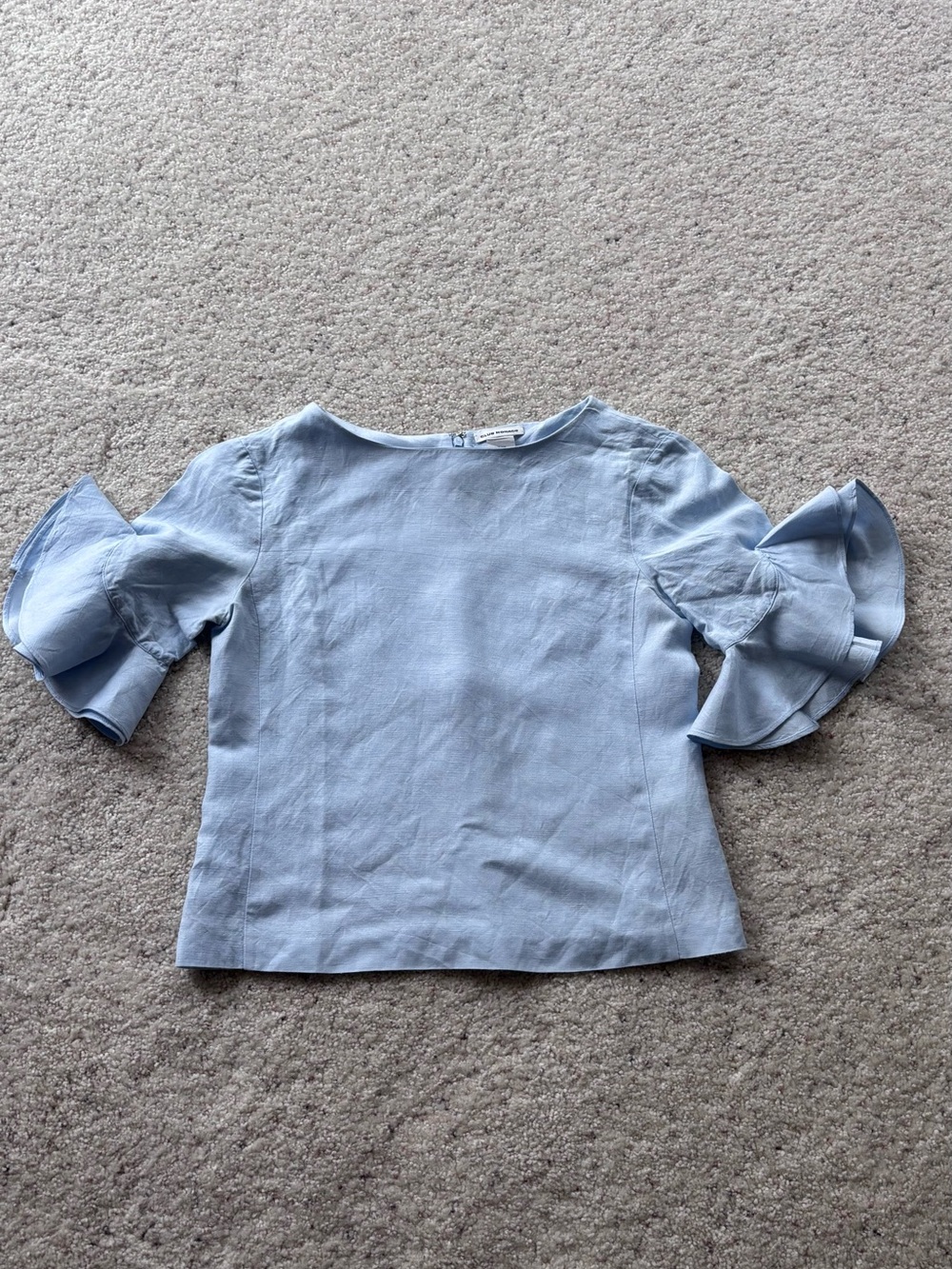 Club Monaco Linen Blend Blue Ruffle Sleeve Blouse XS